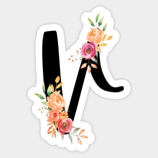 Letter V With Watercolor Floral Wreath Sticker